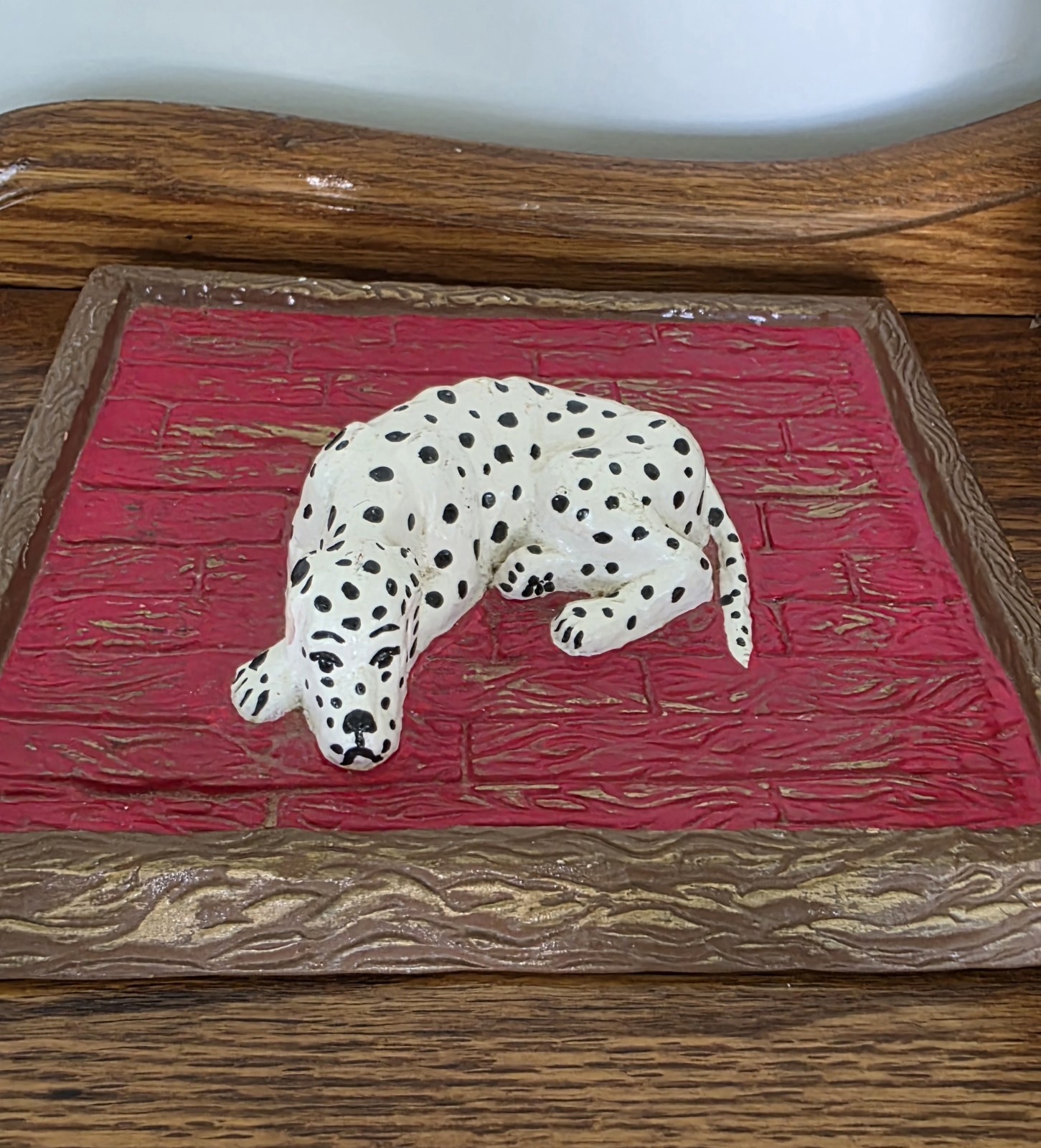 Handmade Dalmatian Dog 3D Ceramic Wall Plaque Folk Art Red Brown 7×8