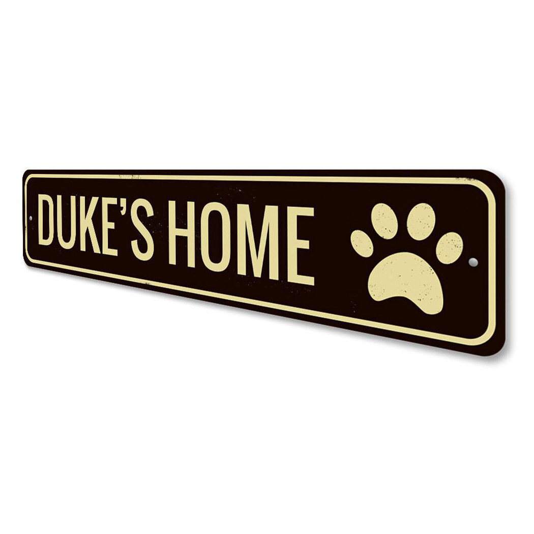 Pet’s Home Sign, Personalized Pet Name Paw Print Sign, Custom Metal Wall Decor