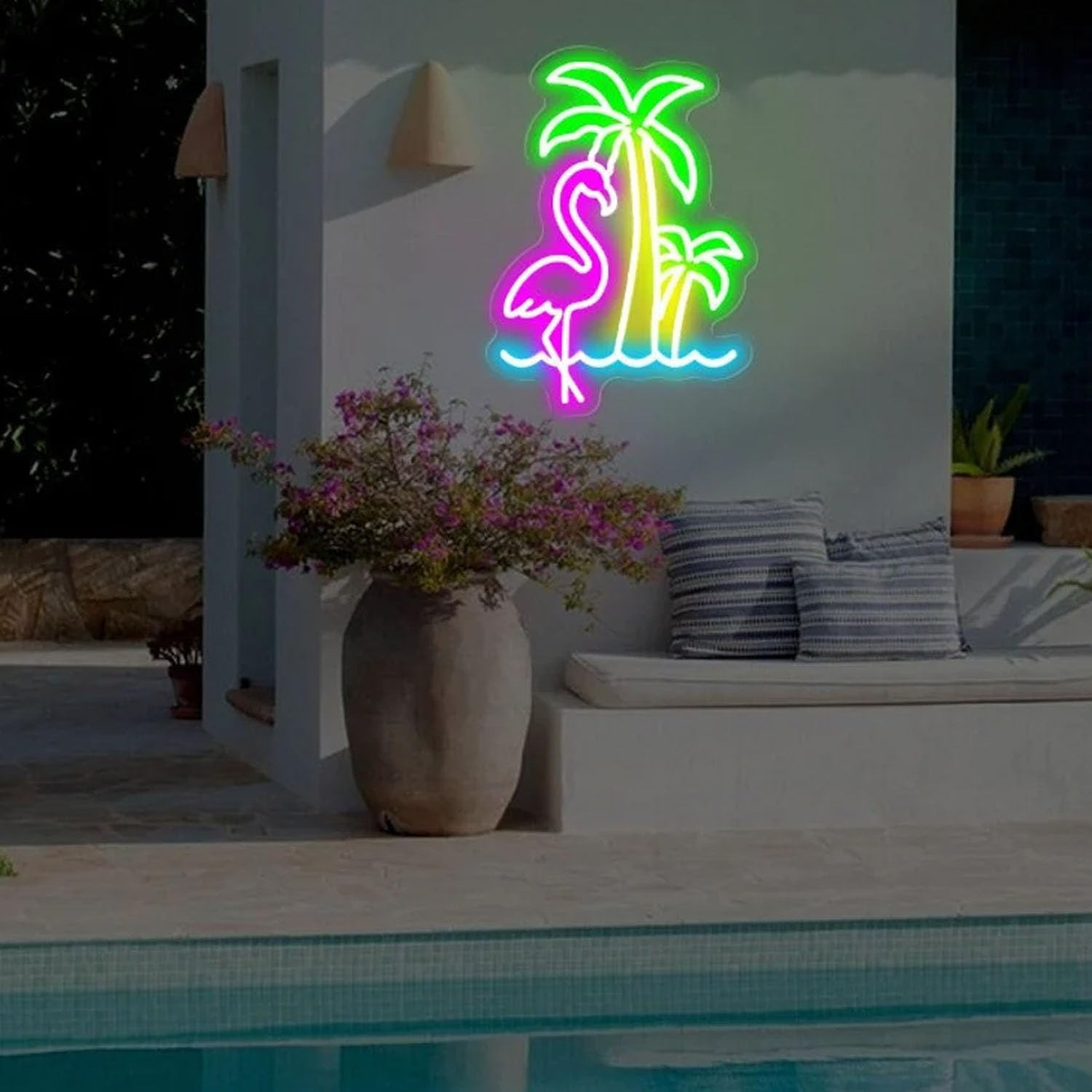Waterproof Flamingo Palm Tree Neon Sign Outdoor Summer Pool Christmas Decor | He