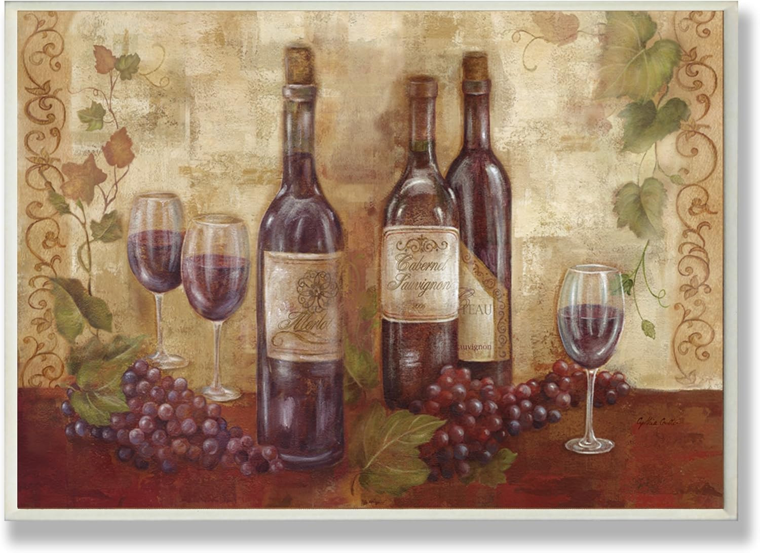Stupell Home Décor Bottles Glasses and Grapes Kitchen Wall Plaque, 10 X 0.5 X 15