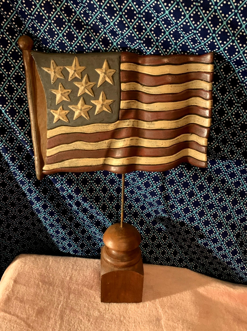 **Primitive Wood-Resin Flag~Table Sitter Sign~Americana Decor~4th of July**