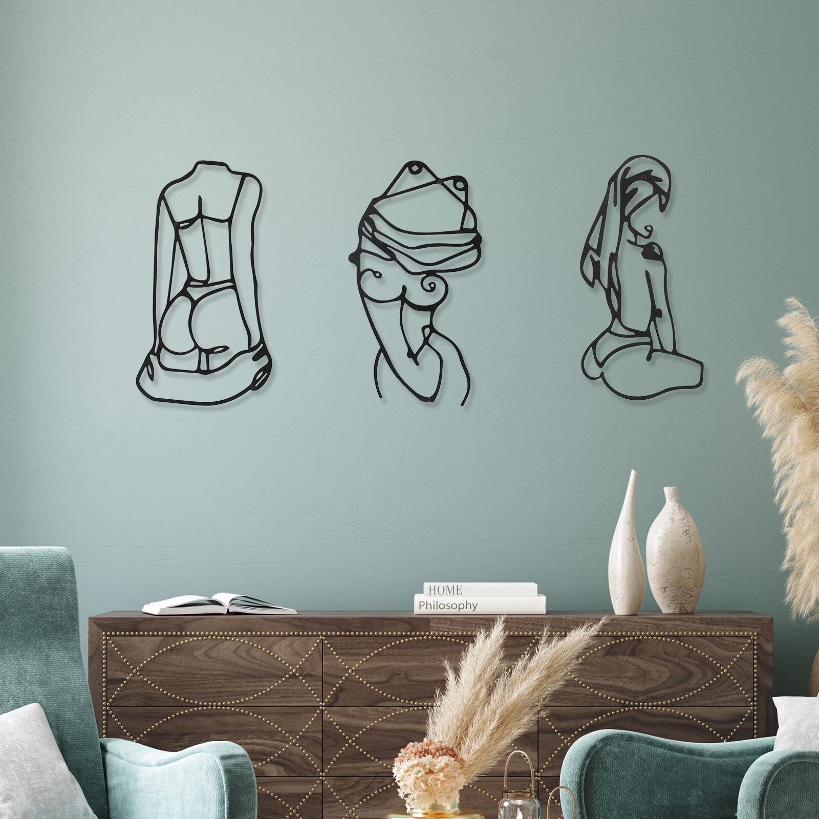 3 Pcs Metal Wall Art Decor Minimalist Abstract Woman Wall Art metal Modern Li…
