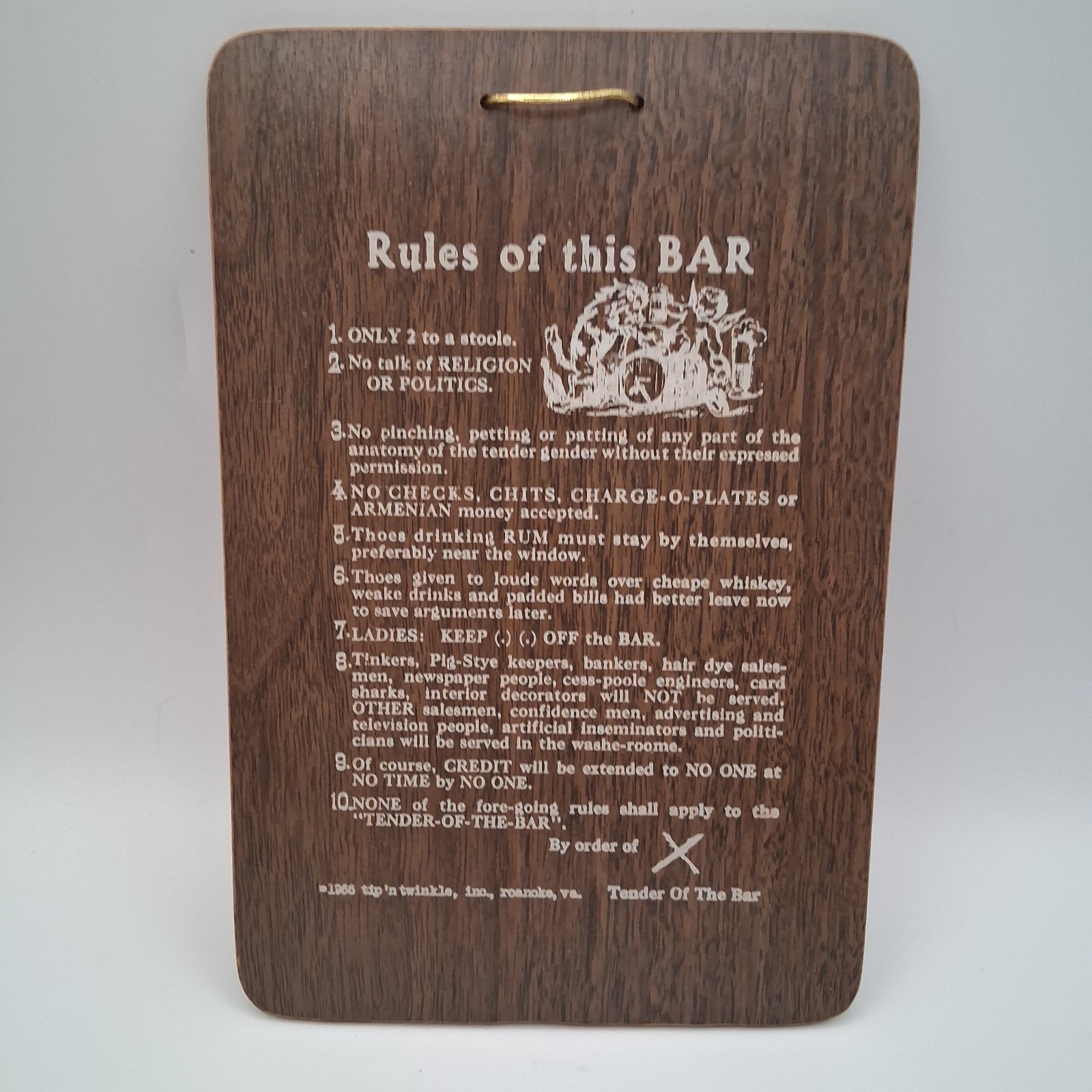 Vintage 60s Rules of This Bar Wooden Sign Plaque Funny 9″ X 6” Composite Wood