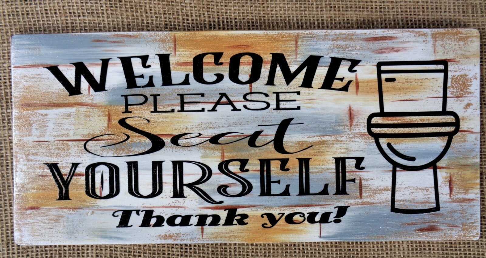 PRIM NEUTRAL FINISH Please Seat Yourself BATHROOM SIGN WALL Hanger BATH PLAQUE