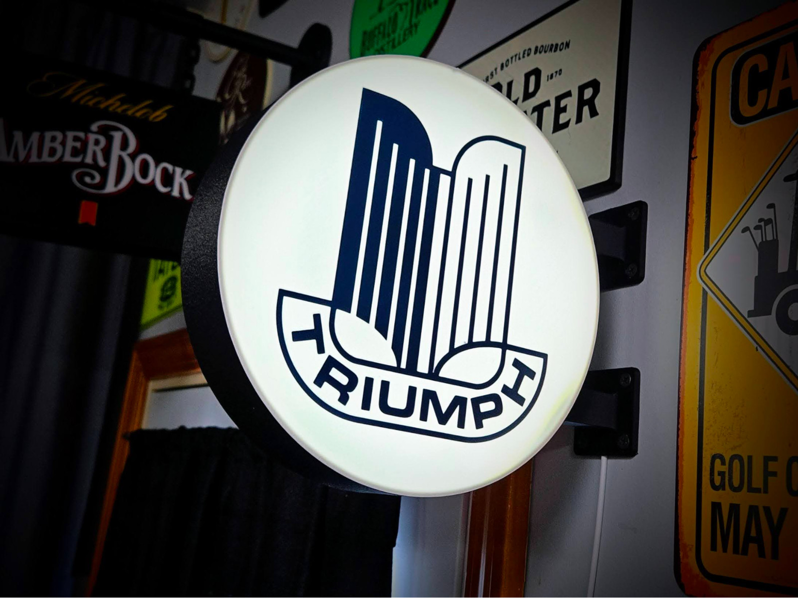 Triumph Shield LED Lightbox Sign 3D Printed Round Wall Mount Man Cave