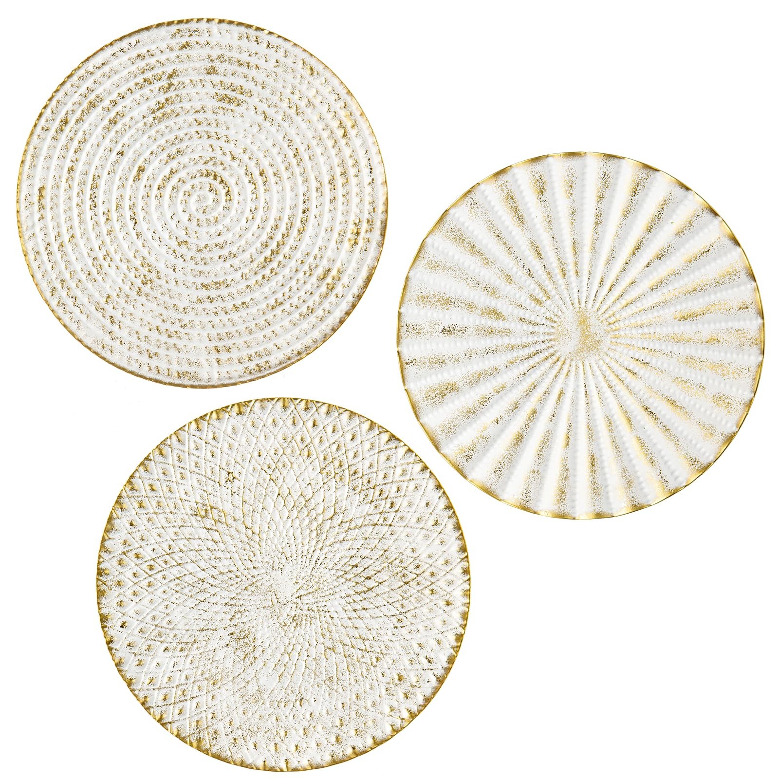 12 inch Metal White Washed Starbursts Wall Decor 3 Pack Modern Radial Plate Art