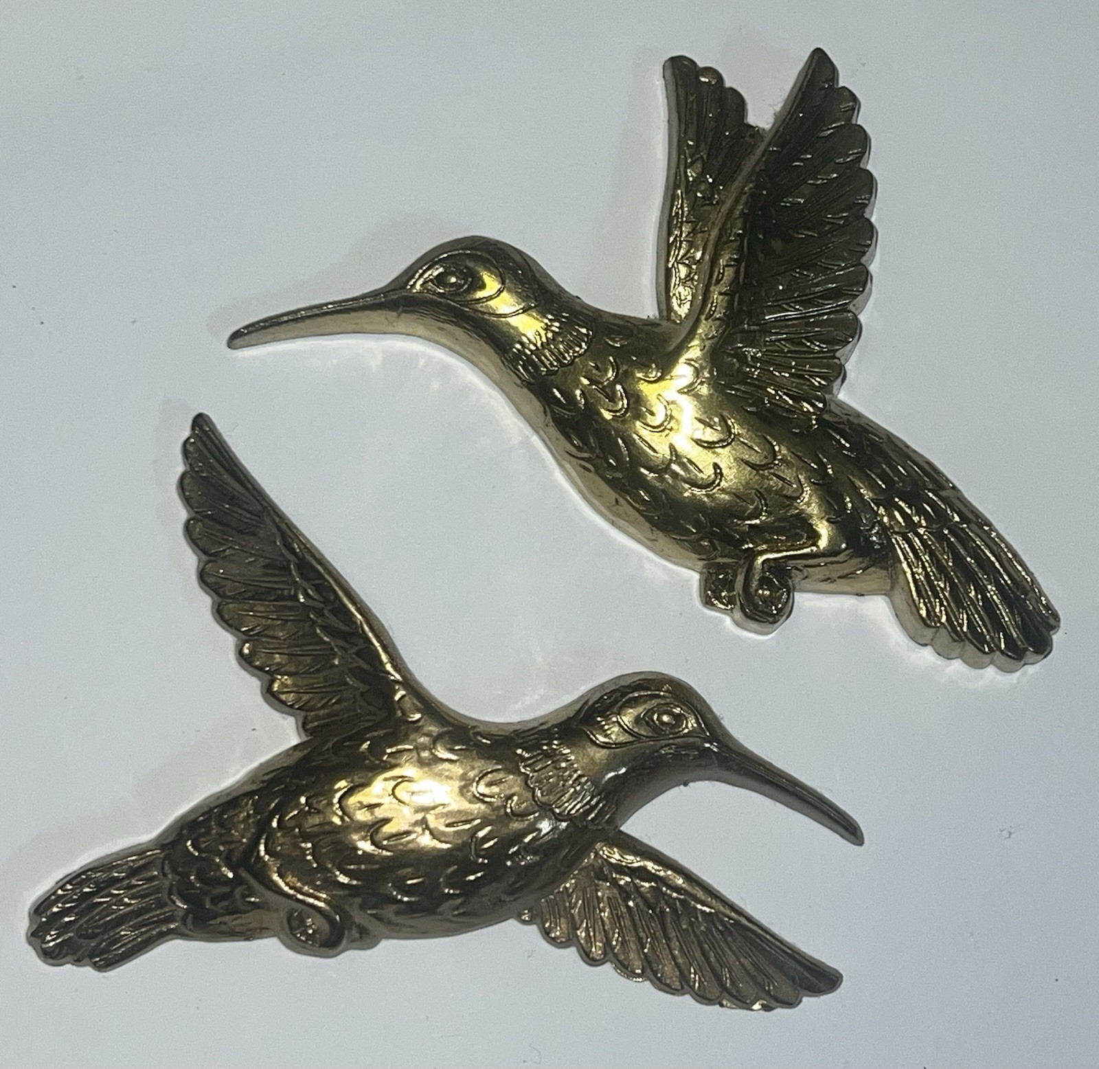 Set of 2 VTG MCM Homco Hummingbirds Wall Art Decor Gold Plastic # 7669 USA 5.5”