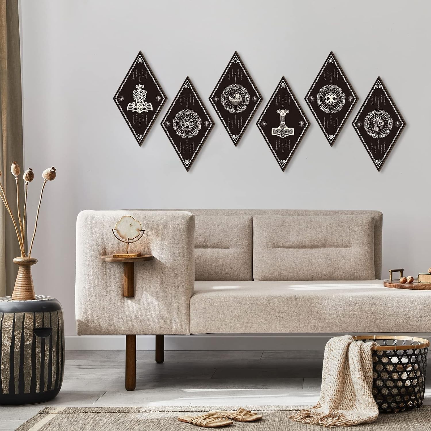 6 Pcs Nordic Viking Rune Wall Art – Engraved Wooden Signs for Home Decor