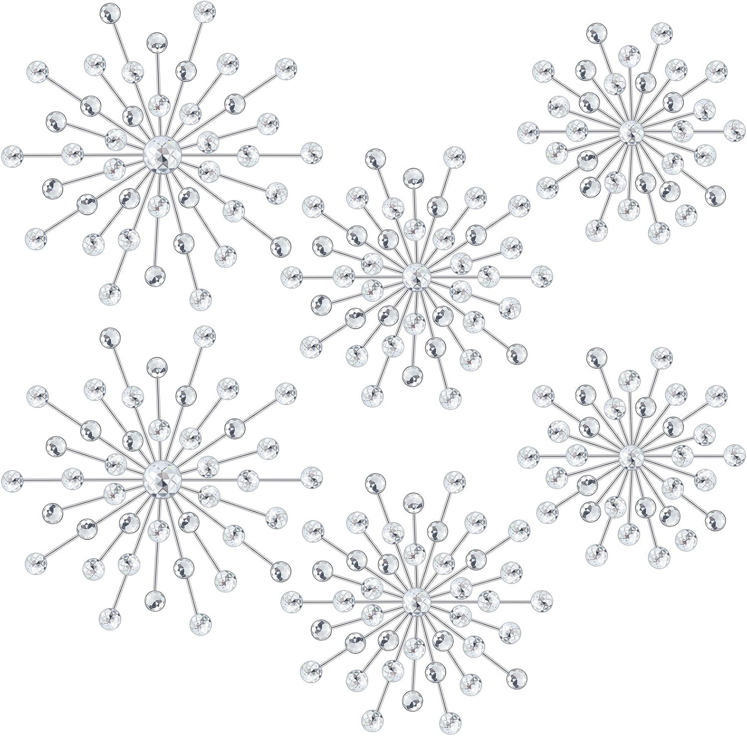6 Pcs Metal Starburst Wall Decor Bling Crystal Wall Art Rhinestone Sunburst Home