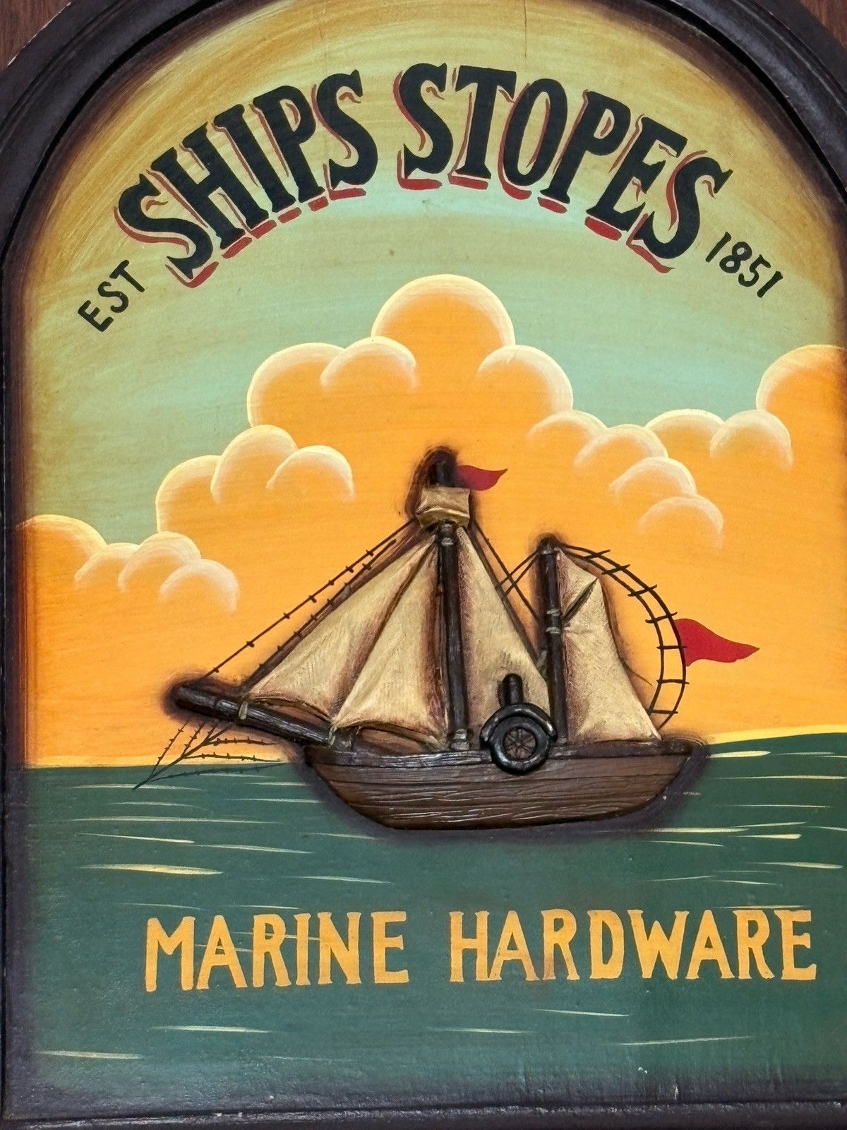 Vintage EST SHIPS STOPES 1851 MARINE HARDWARE Wall Frame Sign Made Of Wood