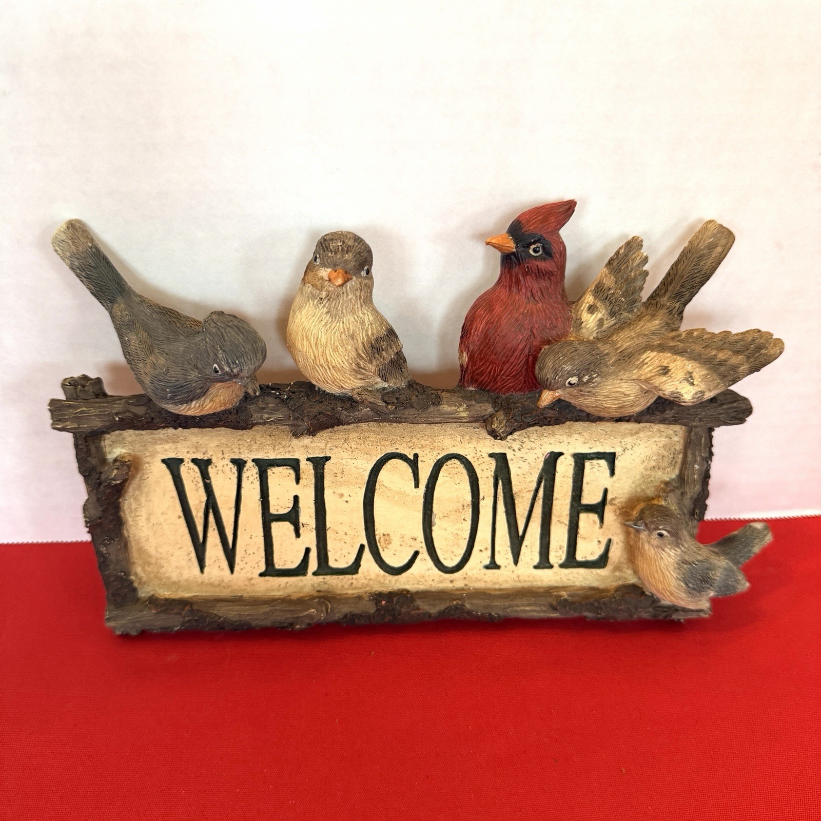 Welcome Sign With 6 Birds Heavy Synthetic Ceramic Young Co 10”x 6.5”