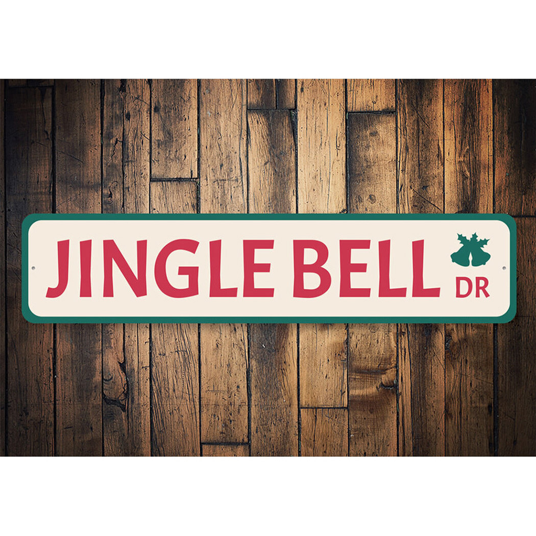 Jingle Bell Drive Holiday Home Decor, Personalized Metal Sign