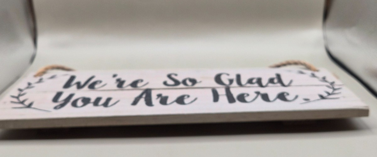 Rustic Wood Plank Sign “We’re So Glad You Are Here” Farmhouse Entryway Decor