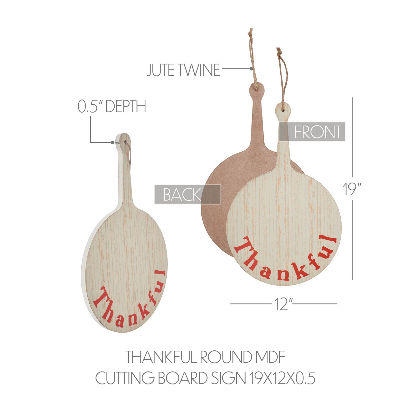 Thankful Round MDF Cutting Board Sign 19×12 VHC Brands