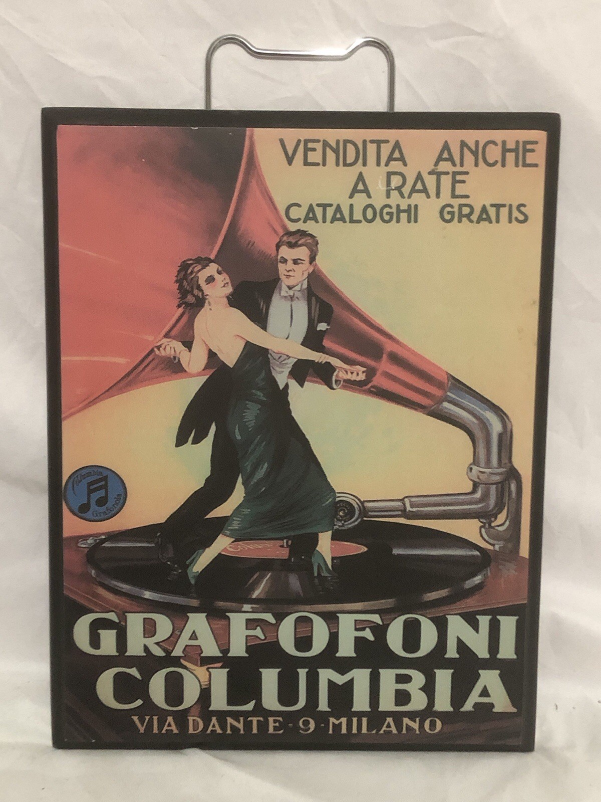 Vintage Art Deco Style Decoupage “Grafofoni Columbia” Wall Plaque Hanger 2003