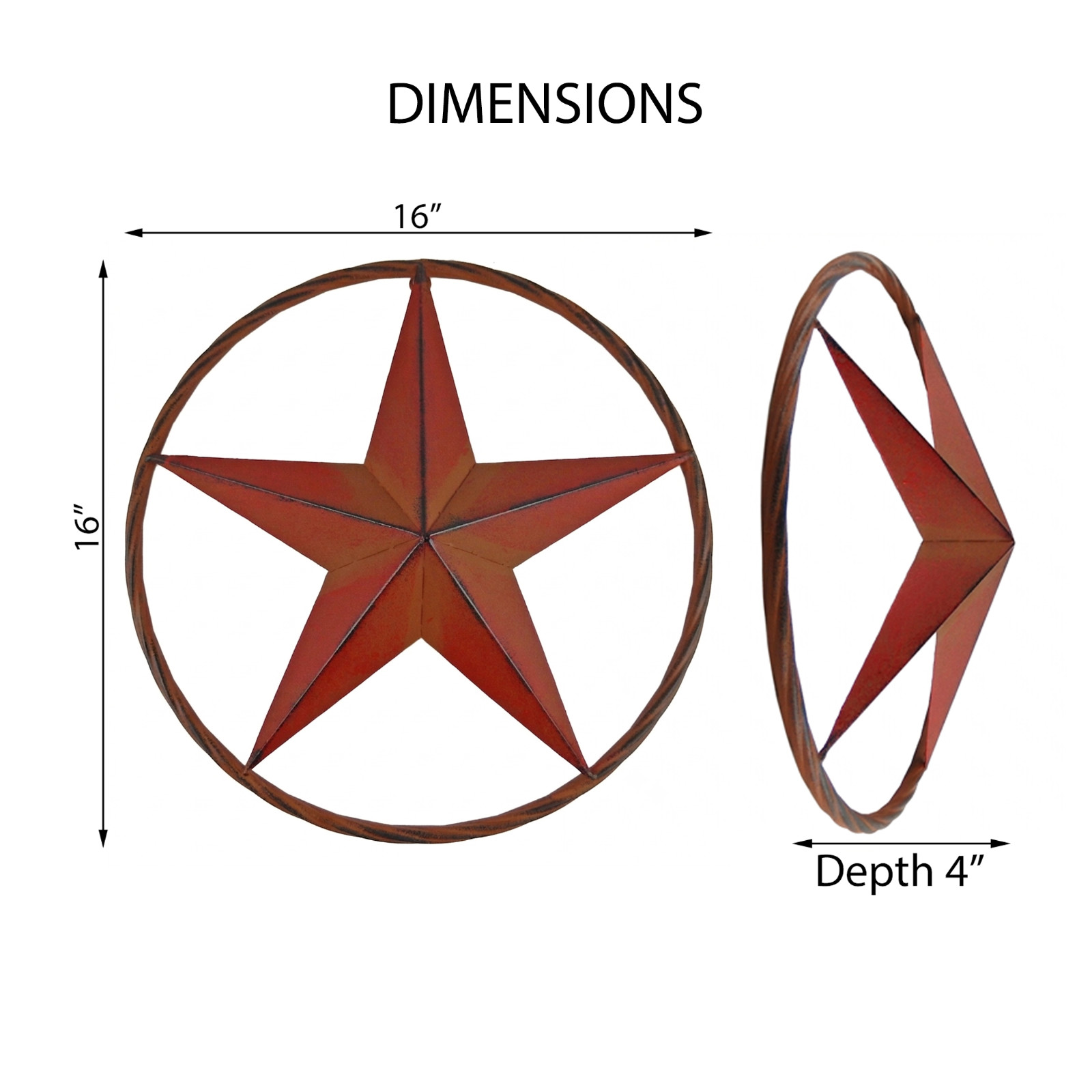 Metal Barn Star Circle Wall Decor Rust Red Orange Finish 16 inch