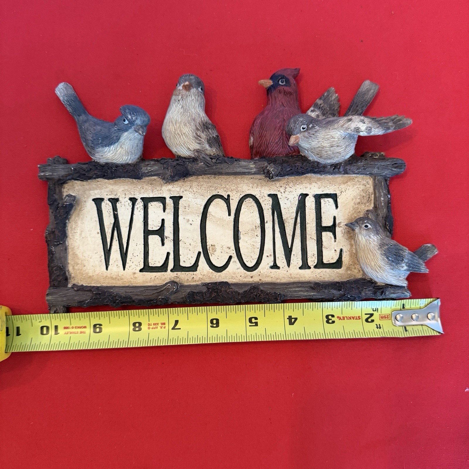 Welcome Sign With 6 Birds Heavy Synthetic Ceramic Young Co 10”x 6.5”