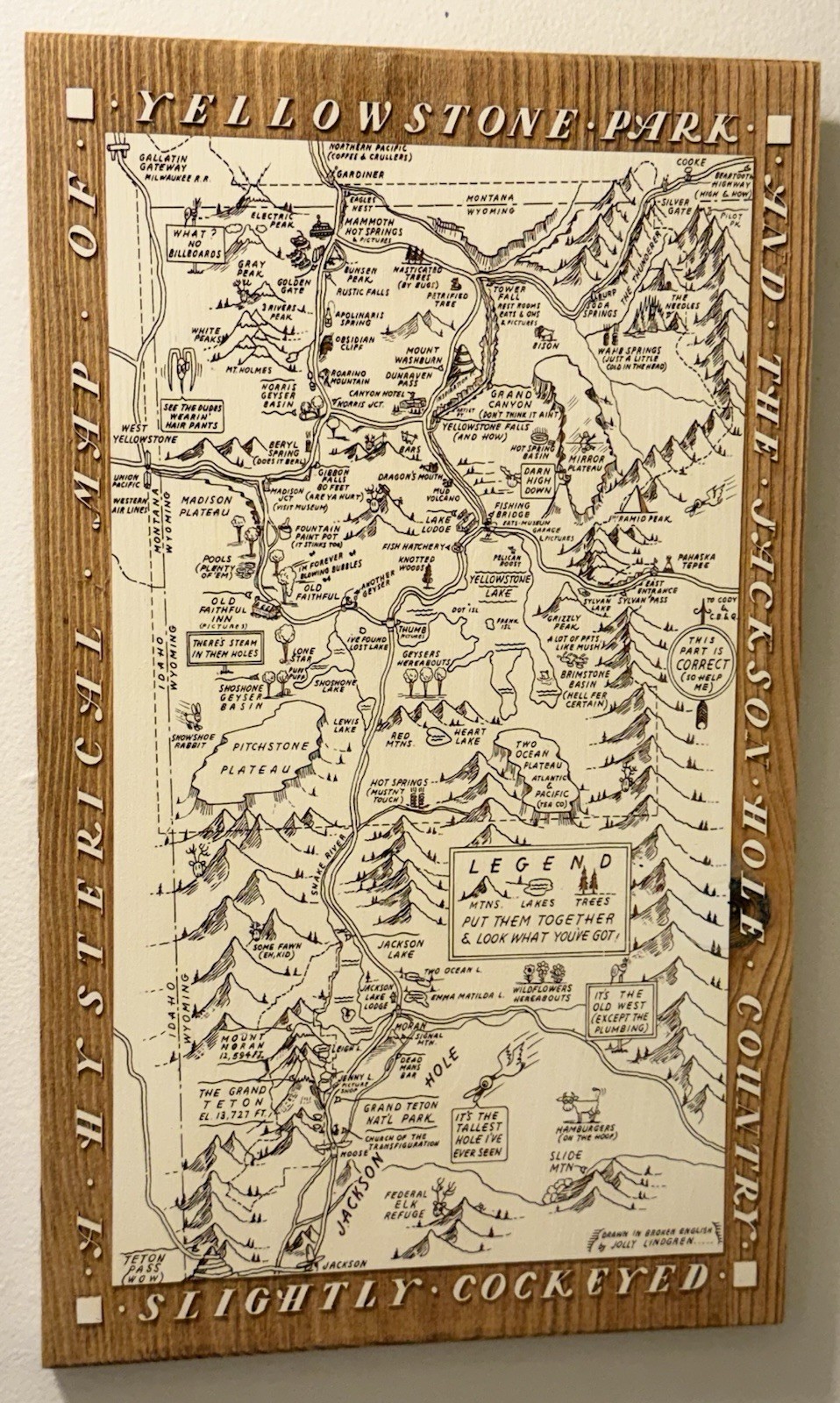 YELLOWSTONE SOLID WOOD FUN ENGRAVED MAP/WALL ART – JH Listed Separately-Unique!