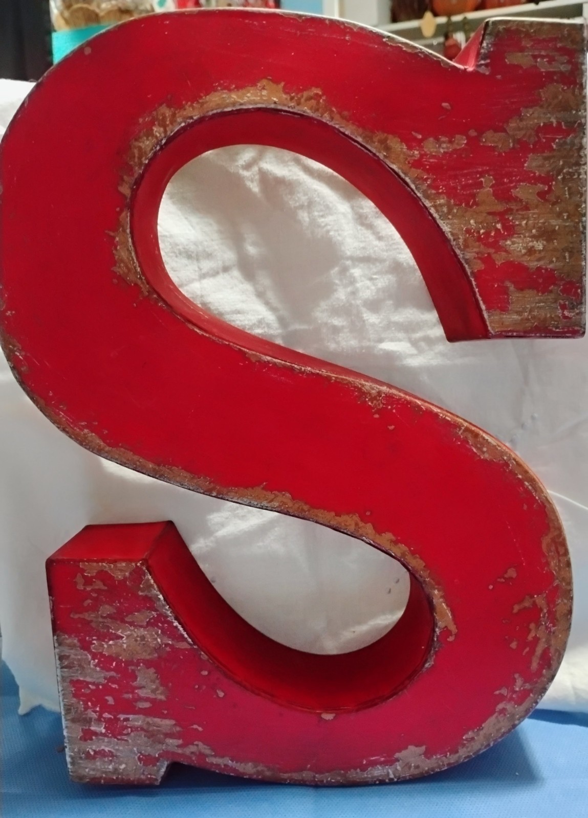 Vintage style metal 12″ red deco letter ” S” decor art