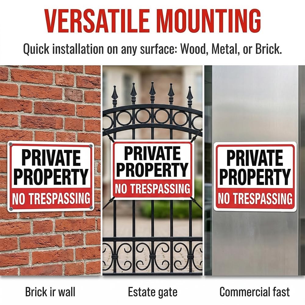 2Pack No Trespassing Signs Private Property Metal Sign 10 x 7 In Aluminum