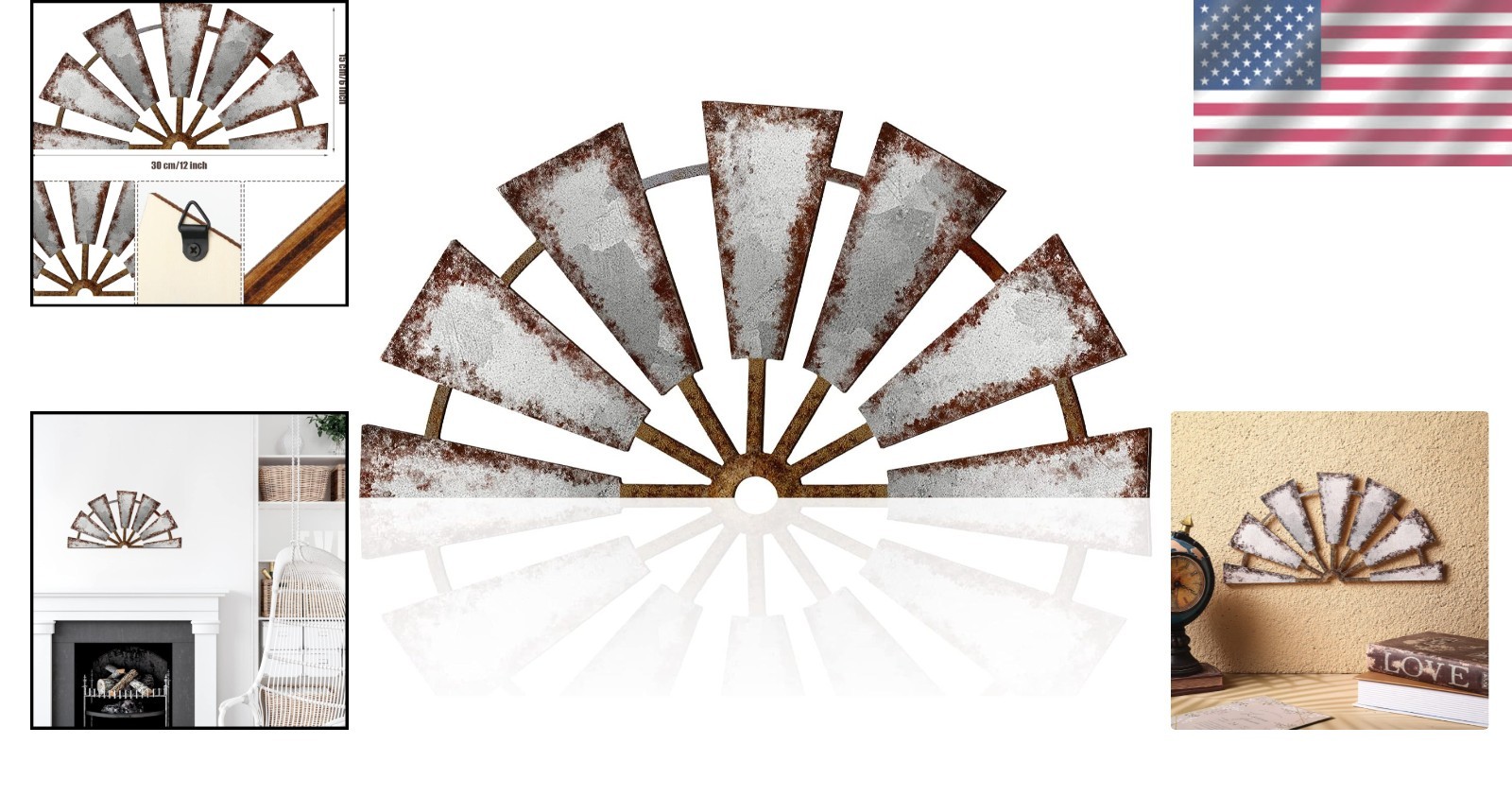 Farmhouse Living Room Wall Decor Wood Windmill Rustic Wooden Wall Art Decorat…