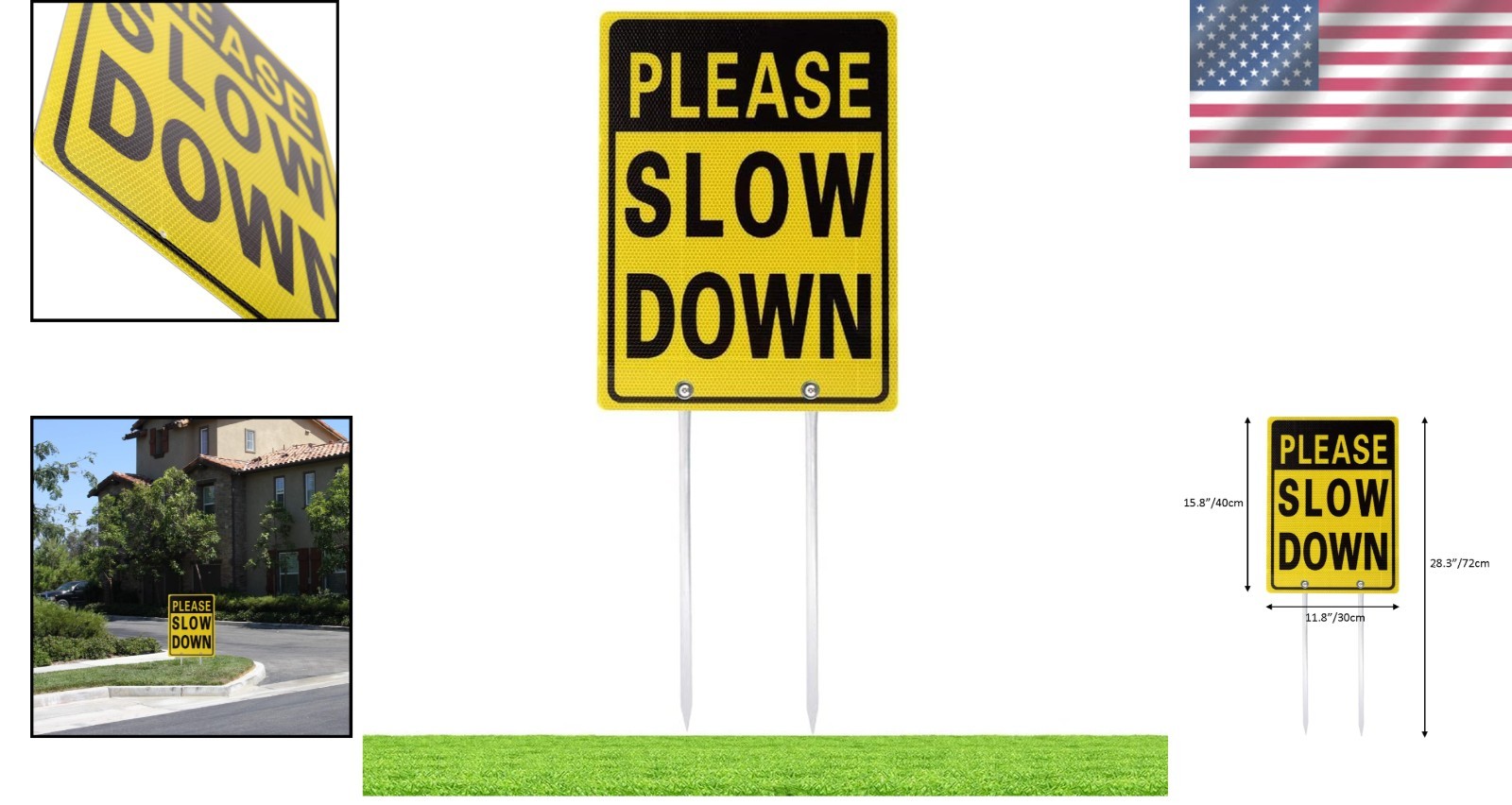 Weather Resistant Aluminum Slow Down Sign – 28 Inch High for Visibility