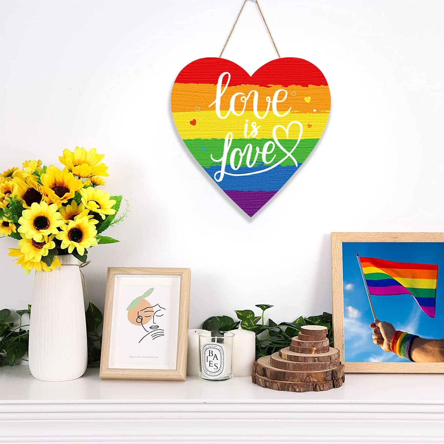 12×12 Pride Wooden Door Sign Rainbow Love Is Love Wall Decor Hanger