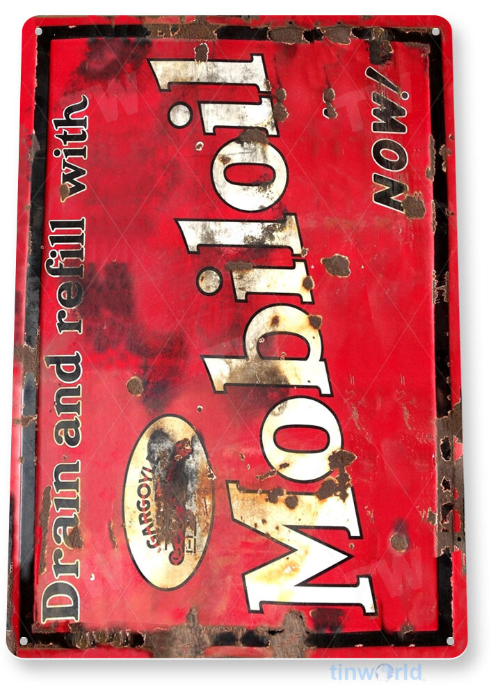 Mobil Oil Sign, Gas Station, Garage, Auto Shop, Retro Rustic Tin Sign A496