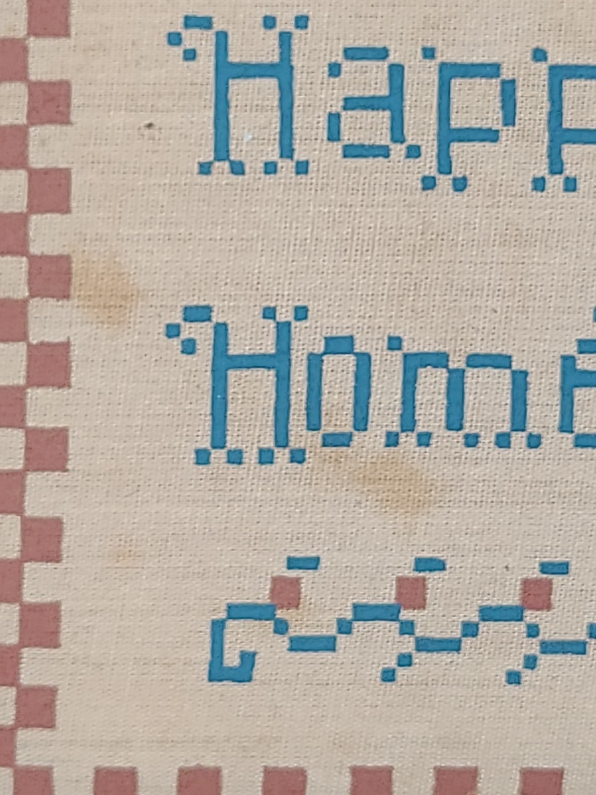 Vintage Framed “Happiness Is Homemade” Printed Fabric Wall Hanging Rustic…