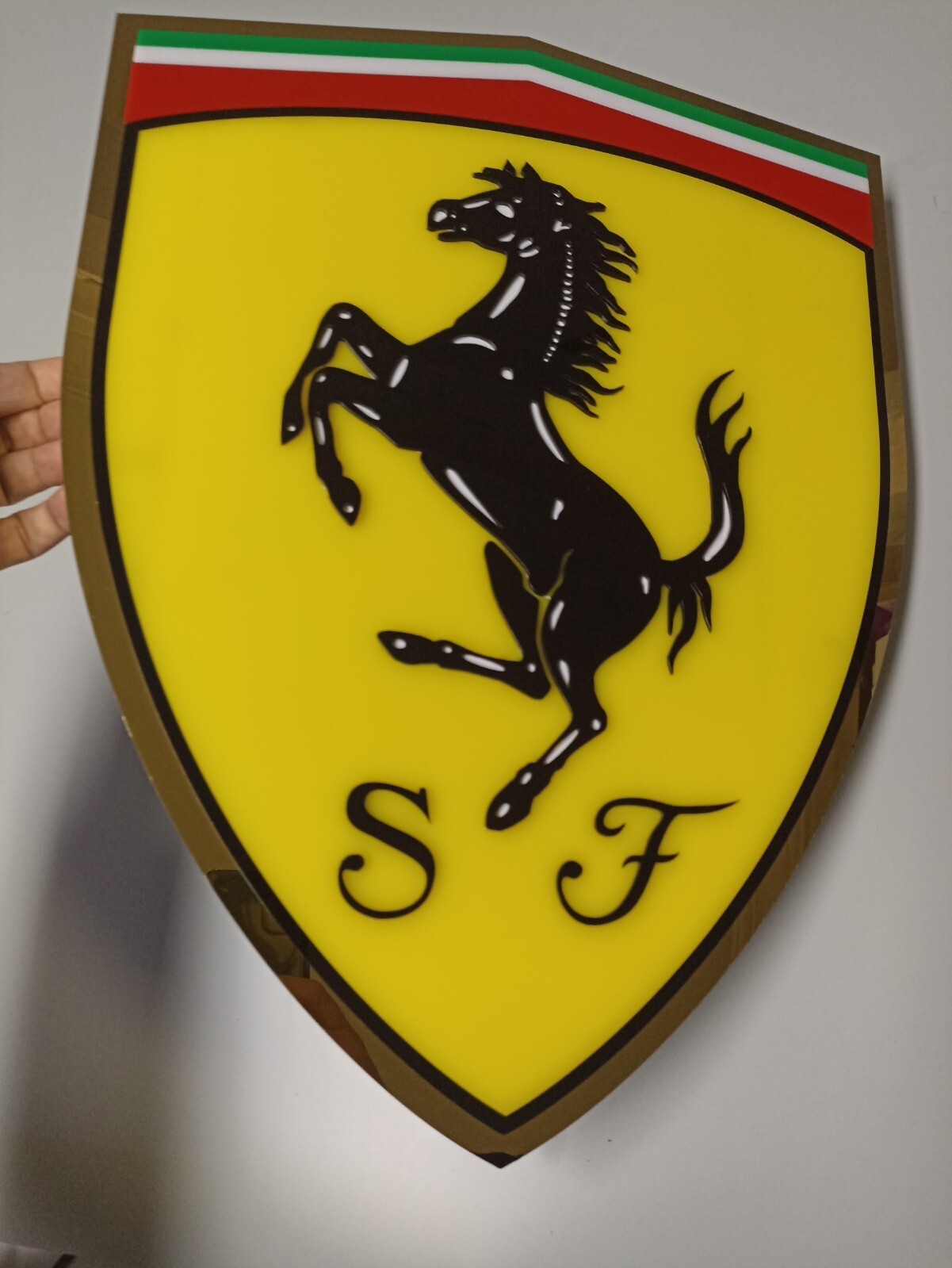Ferrari Wall Art Gold Chrome Sign 80cm / 31.5″ Large Luxury Garage Decor