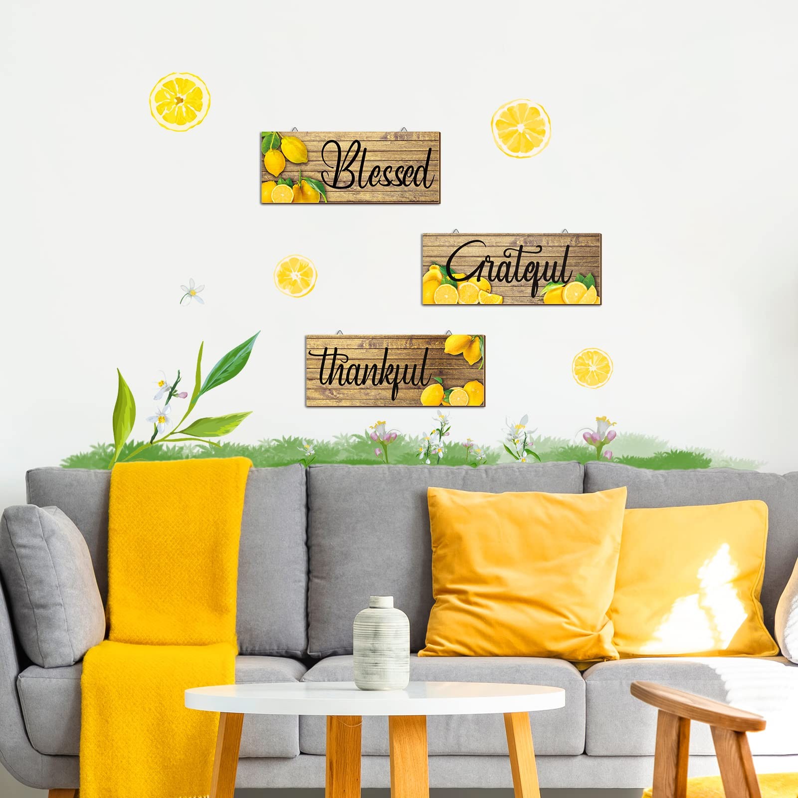3 Pieces Lemon Wall Decor Grateful Thankful Blessed Art Signs Lemon Decoratio…