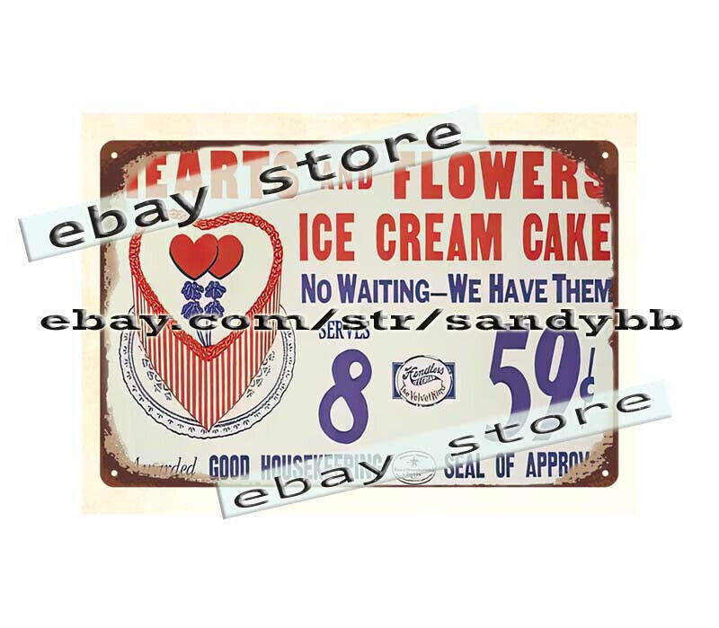 Hendlers Ice Cream hearts and flowers metal tin sign shop wall lodge cafe