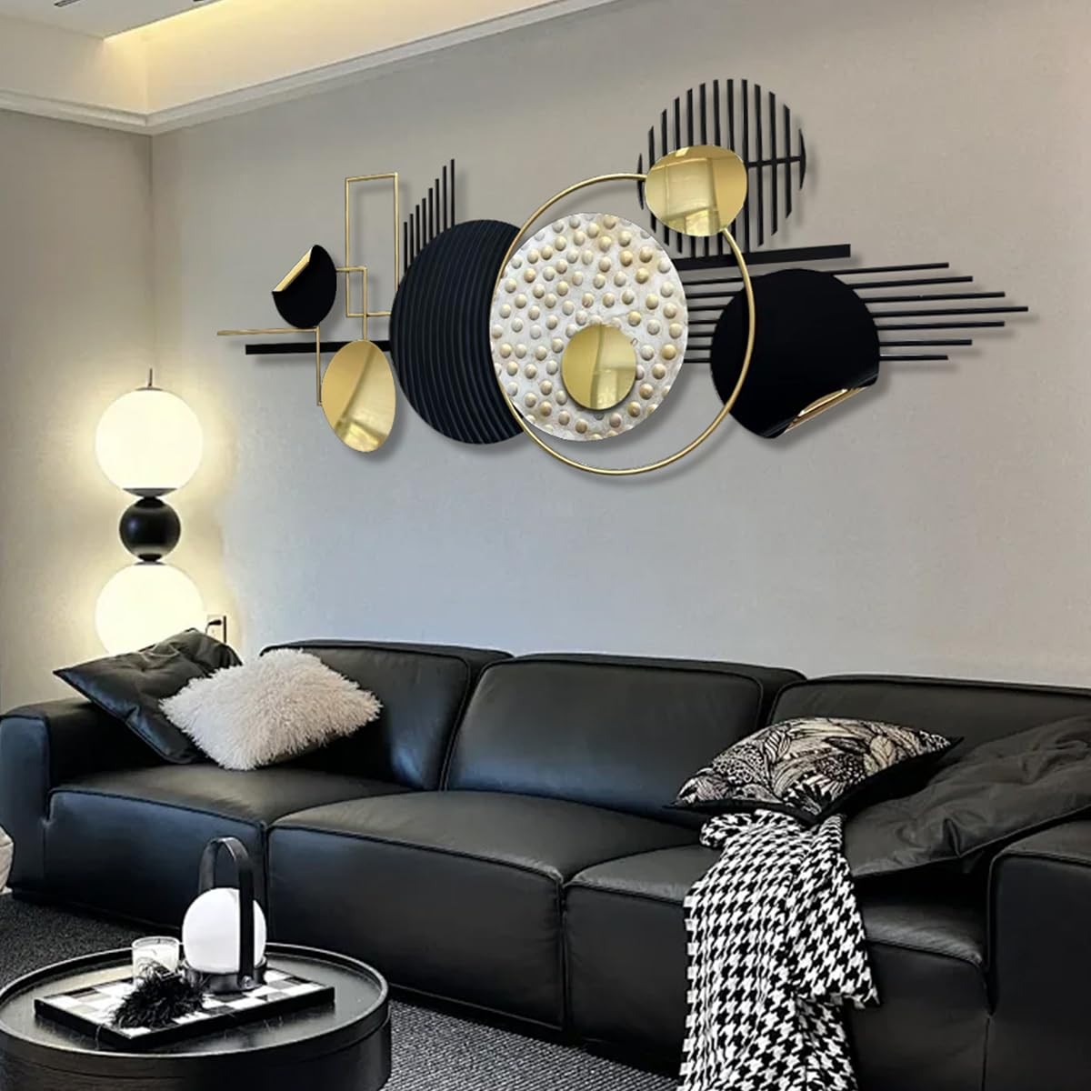 Metal Wall Art Modern Art Black and Gold Boho Living Room Decor Art Abstract …