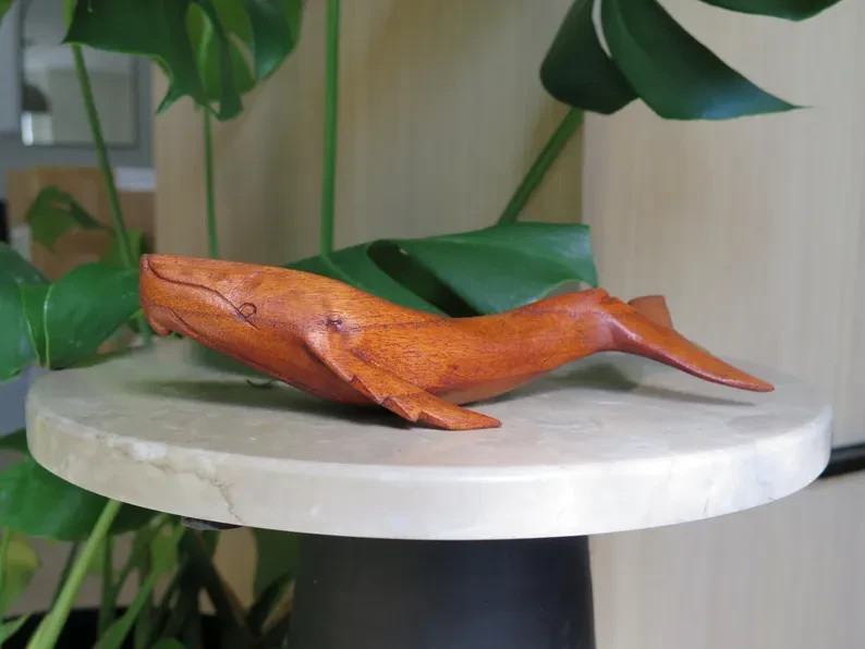 Hawaii Hand Made Solid Wood Polynesian 8″ Humpback Whale Engraved Carving