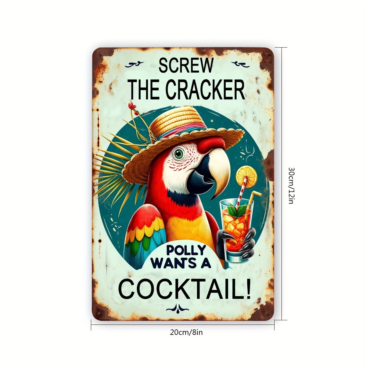 2D Flat – 1pc Vintage Parrot Cocktail Metal Tin Sign For Outdoor Decro, Retro Hu