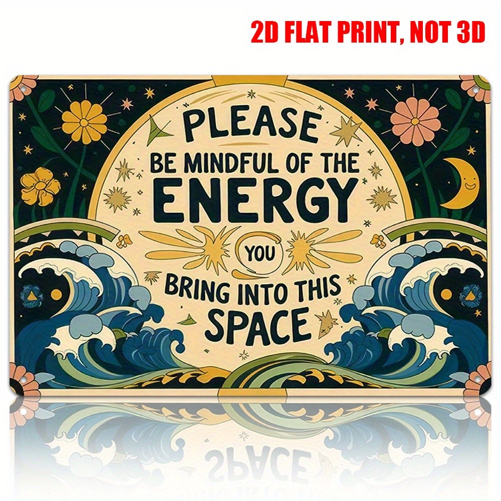 Positive Vibe Energy Metal Sign Boho Moon Floral Indoor Home Wall Decor Plaque