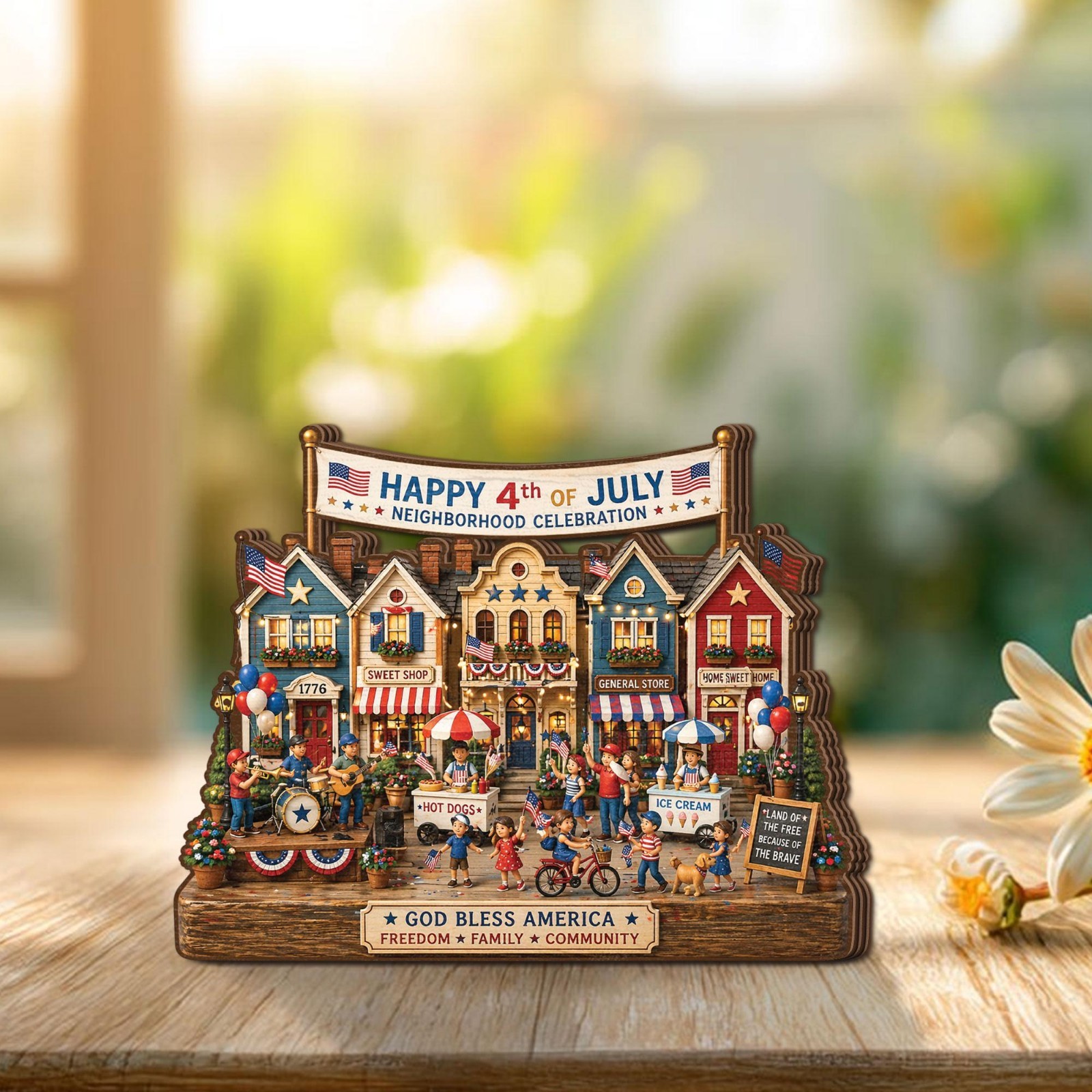 Personalized 4th of July Wooden Block, Patriotic Village Decor