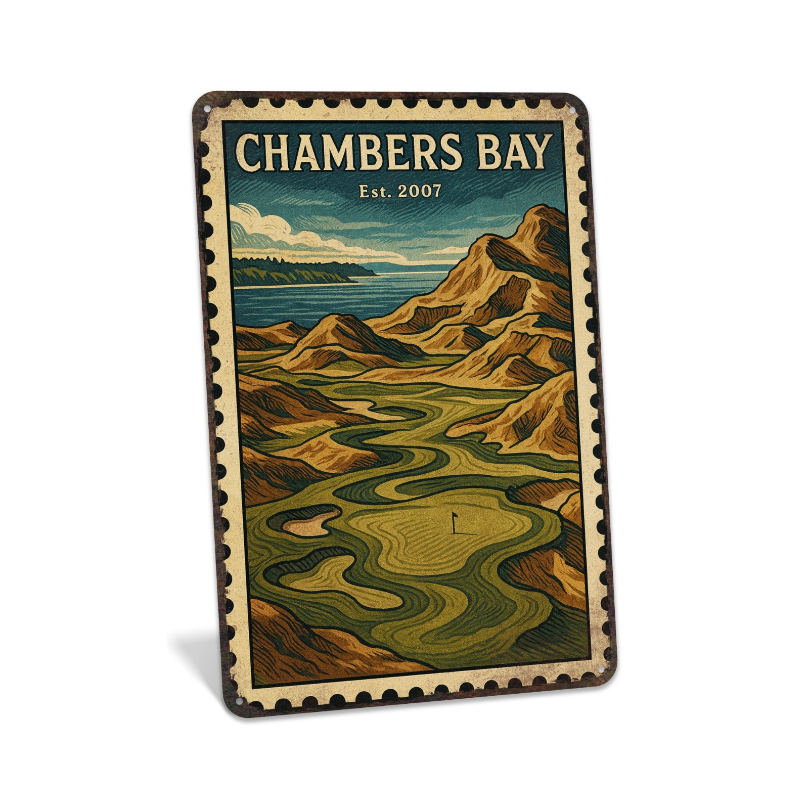 Chambers Bay Metal Golf Course Sign, Golf Wall Art, Golfer Gifts, Vintage Golf