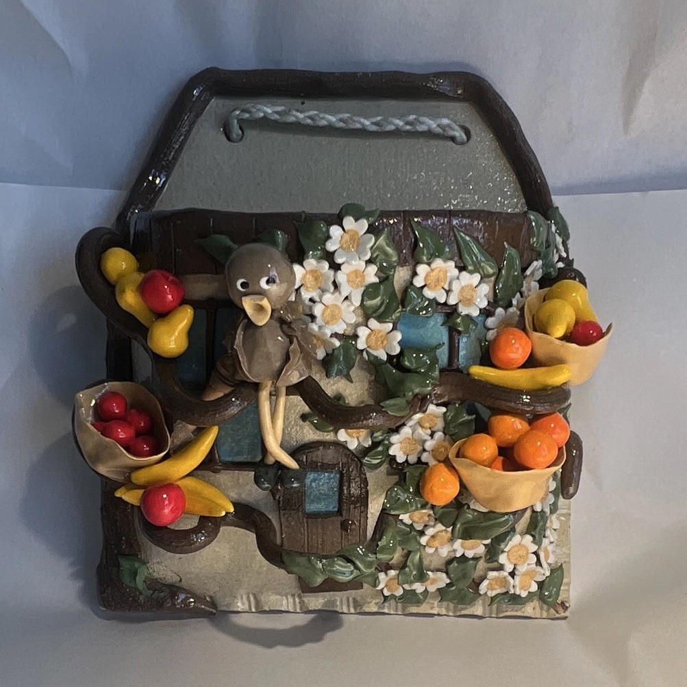 Tempo Craft 3D Floral Fruit Bird Wall Plaque Resin Painted Ready To Hang Horiz