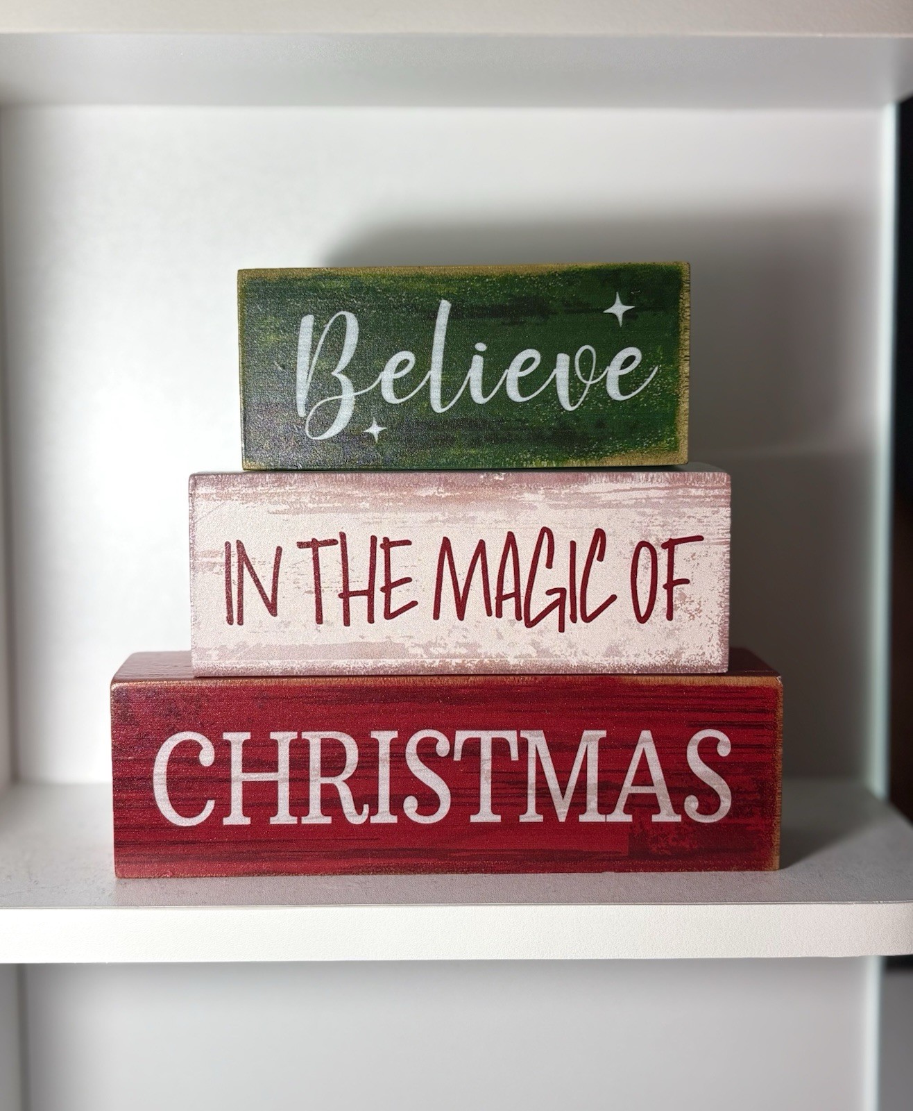 Believe in the Magic of Christmas Wooden Block Sign Shelf Sitter Holiday Decor