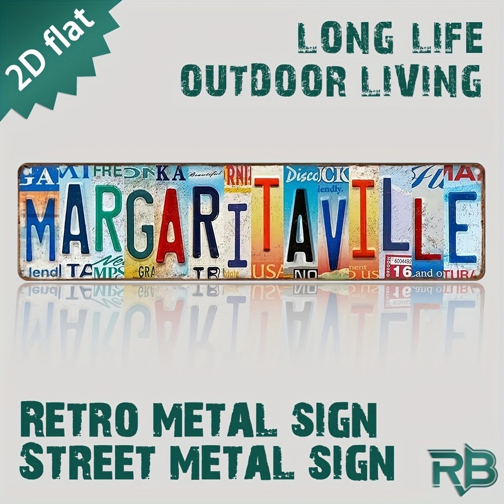 Retro Stylish Vintage Margaritaville Signs Metal Tin Sign Wall Art Plaque 16×4in