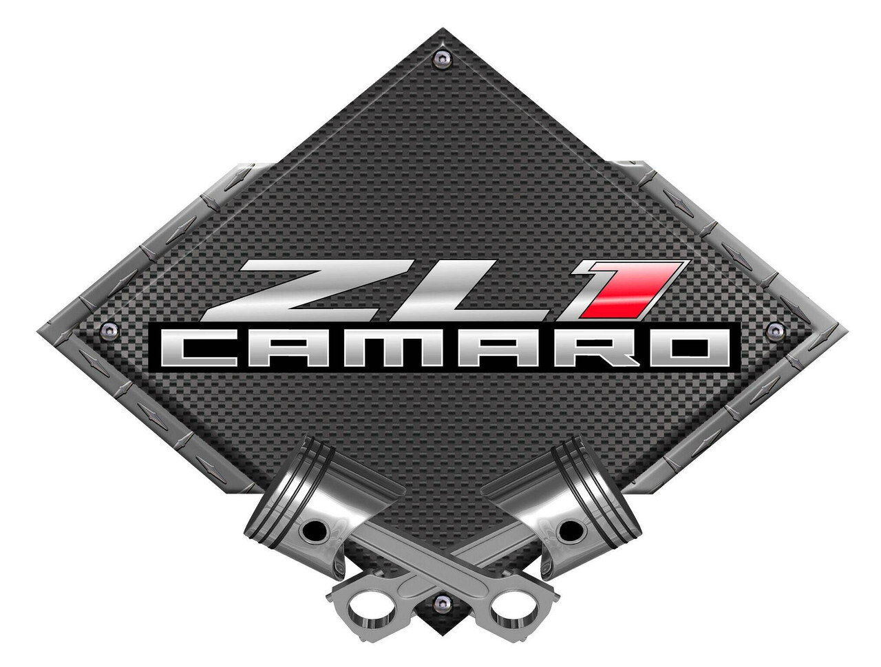 Chevy Camaro ZL1 Black Diamond with Cross Pistons Steel Sign