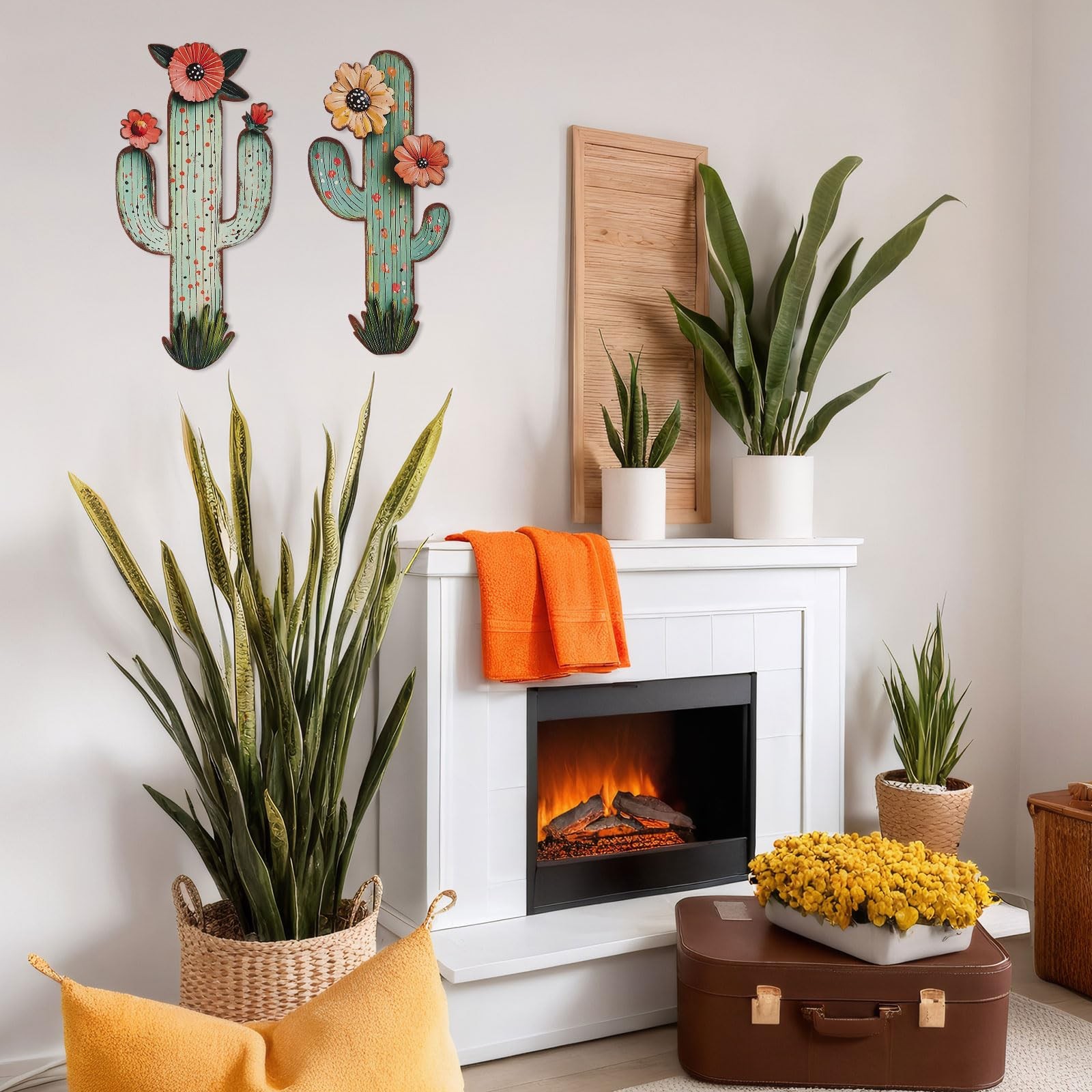 2 Piece Metal Cactus Wall Decor, 13×6.3 Inch Laser Cut Desert Western Art, Ru…
