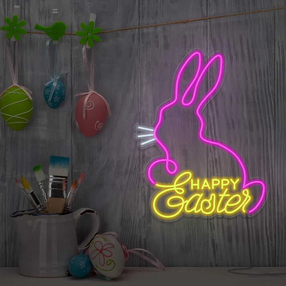 Personalized Easter Neon Sign – Bunny LED Light for Home & Party Decorations
