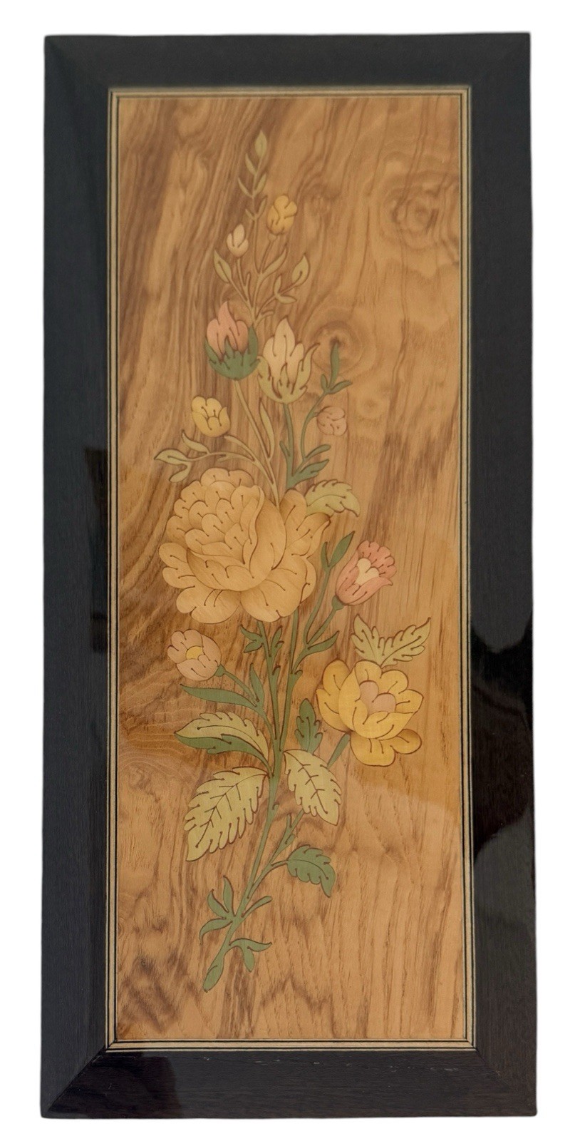 Vintage Italian Marquetry Wall Art Carved Wood Inlay Floral Violin Handcrafted
