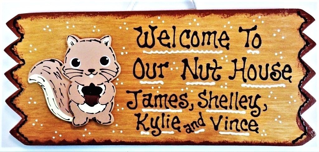 WELCOME Personalize SQUIRREL NUT HOUSE Name SIGN Family Decor Wall Art Plaque