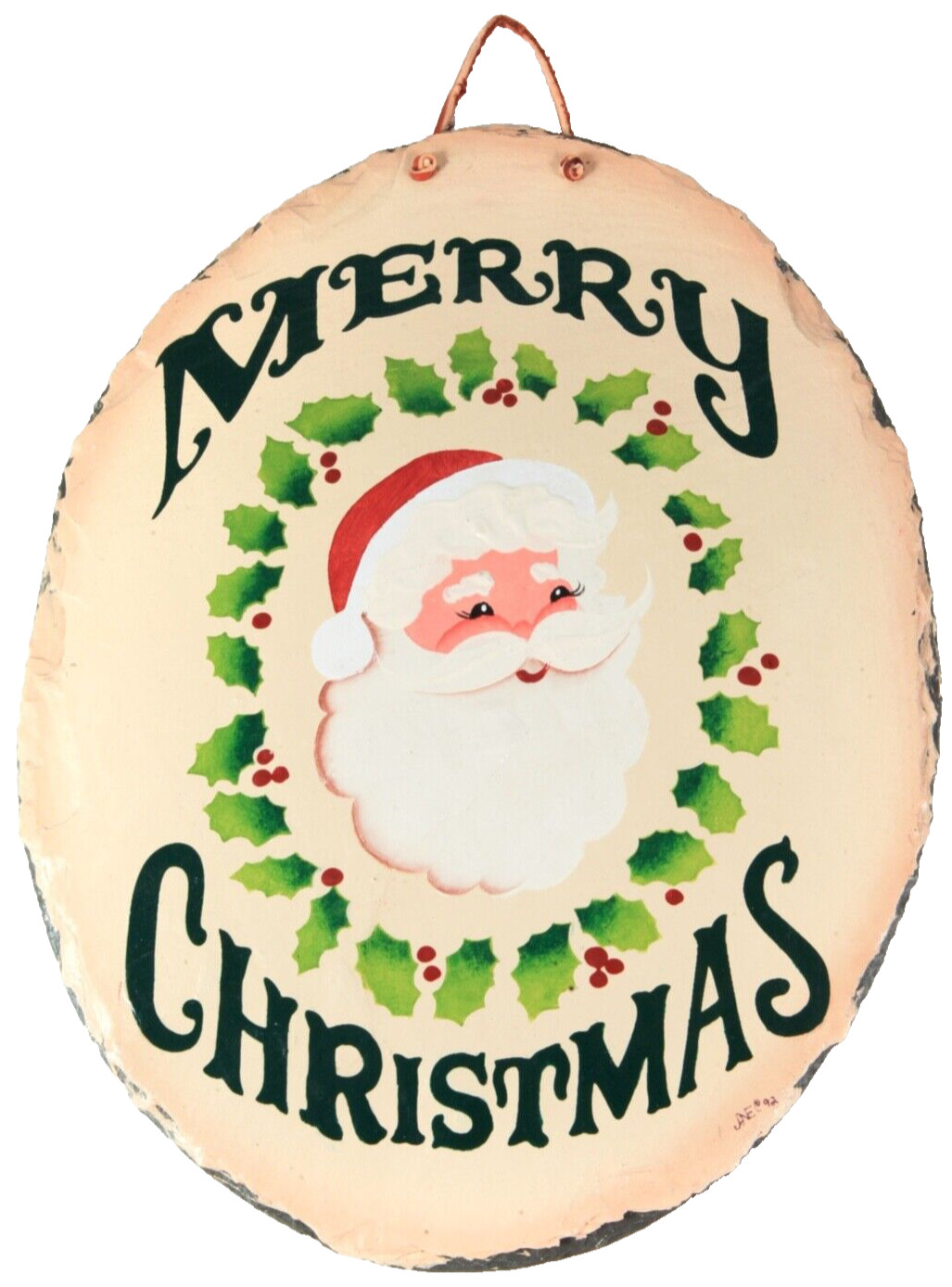 Merry Christmas Slate Plaque Signed Plain Jane Santa Claus Vintage 1992 Retro