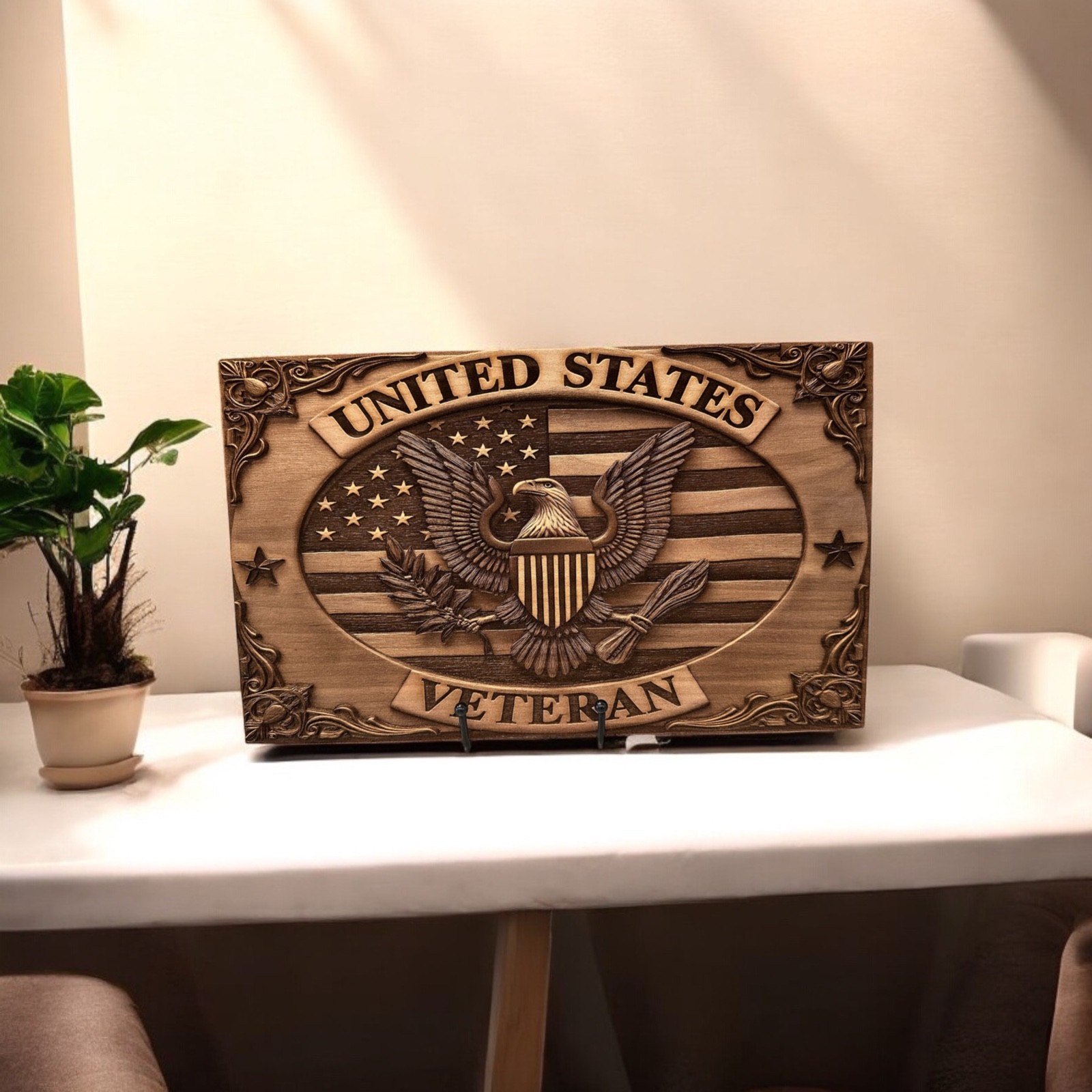 Custom Laser Engraved wood “Veteran” art/sign/plaque, gift, USA