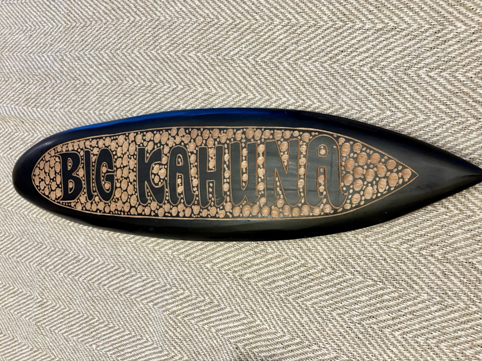 Hawaiian Hand Made & Carved Wood Surfboard Home Decor Big Kahuna Design 24”