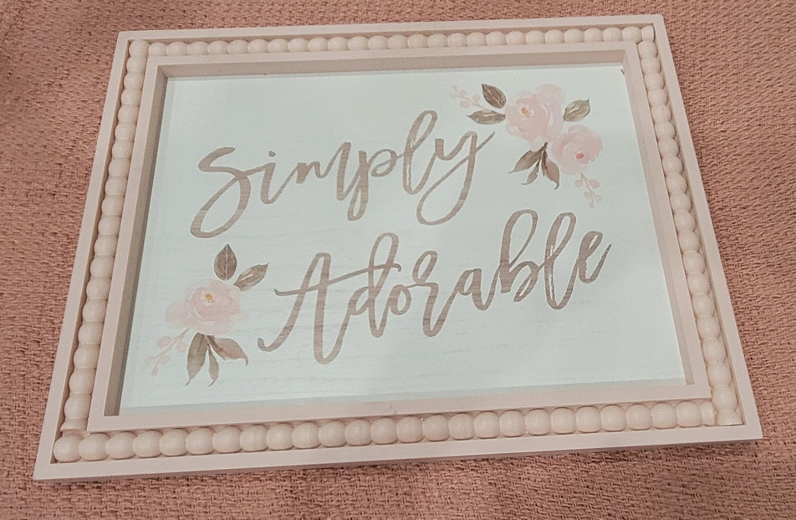 Hobby Lobby Simply Adorable Quote Floral Framed Wood Wall Plaque Pink/White